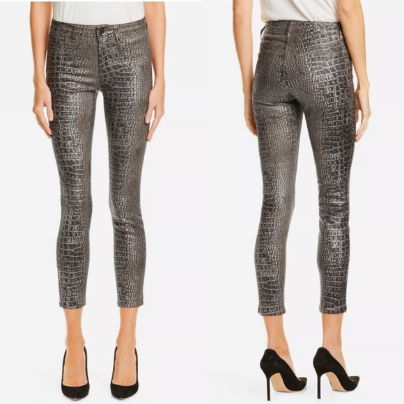L'AGENCE Pants - L'AGENCE Margot High Rise Skinny Jeans in Chestnut Black Croc Foil Size 26 NEW